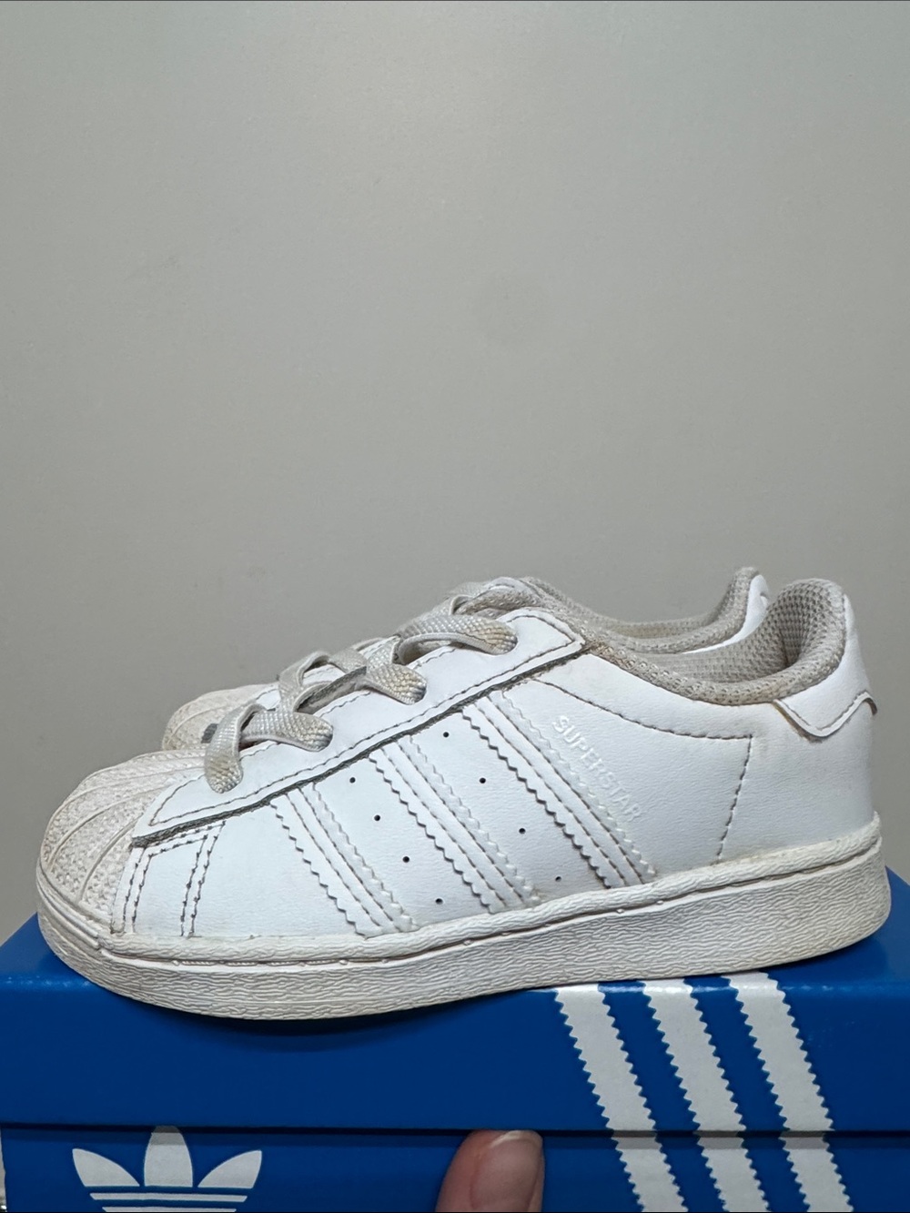 adidas Kids White Superstar Shell-Toe Sneakers
